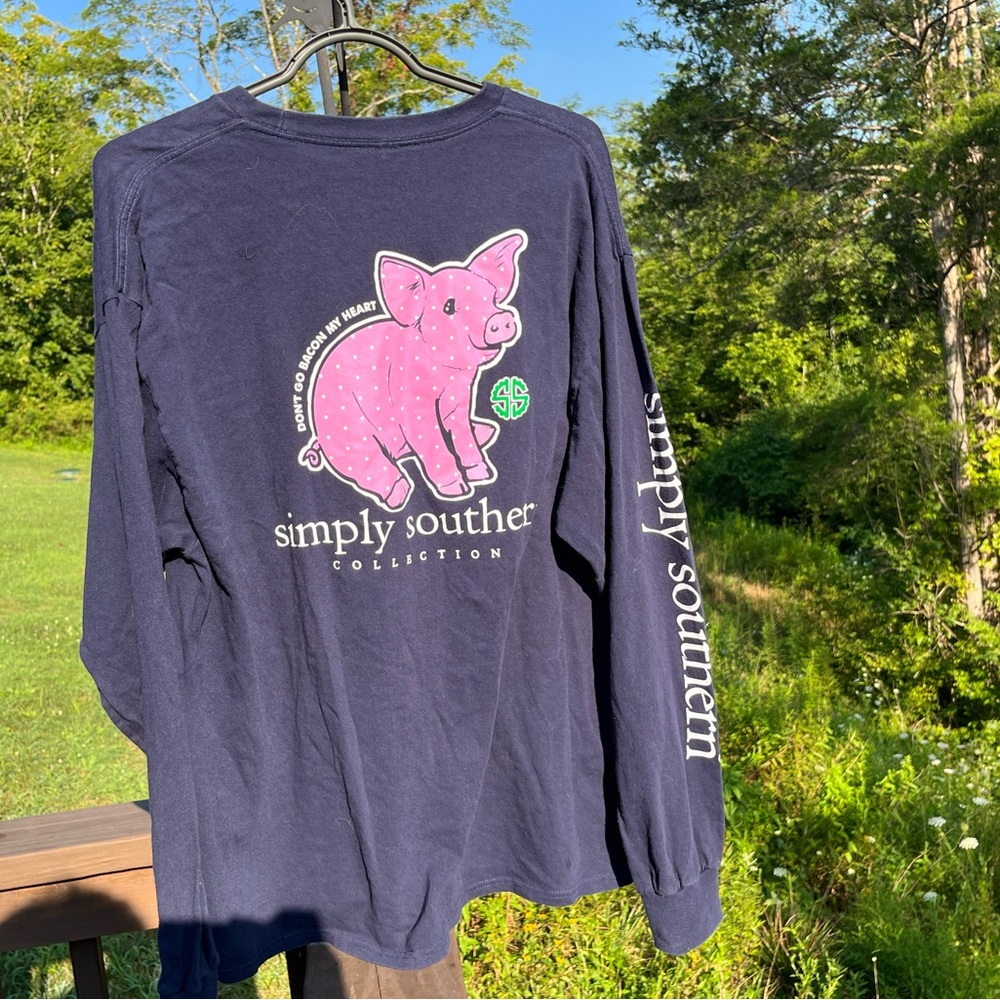 Simply Southern Long Sleeve Tee - Navy and Pink Pig
